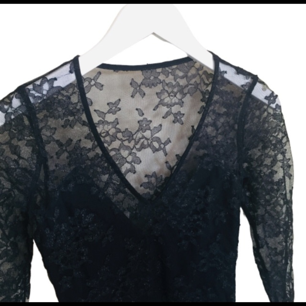 EXPRESS V Cut Long Sleeve Cocktail Dress With Lace Overlay Black Size Small - Picture 7 of 9